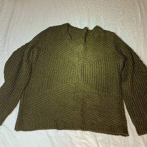 Army green knitted sweater. Large. V-neck.